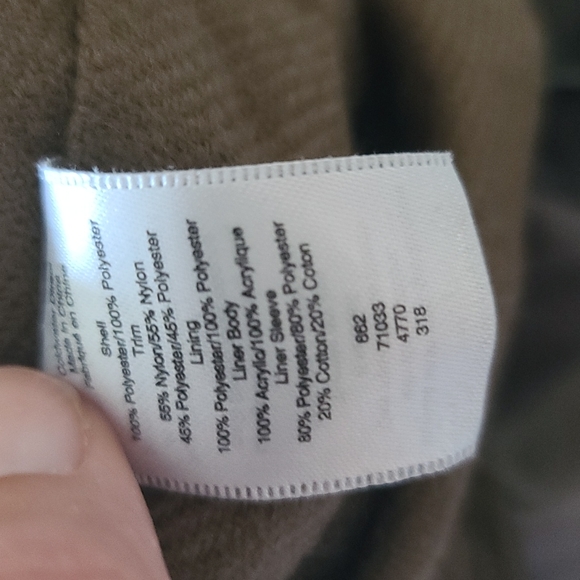 Coldwater Creek green / gray / brown coat. Removable hood and liner. Medium. - Picture 9 of 10